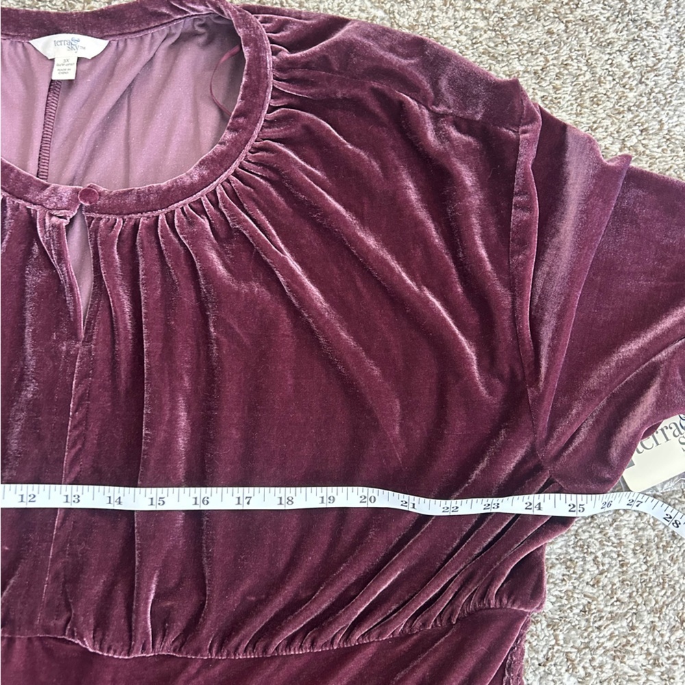 NWT Terra Sky Purple Velvet Long Sleeve Mini Dress Burgundy Fall Winter Holiday - Picture 6 of 7